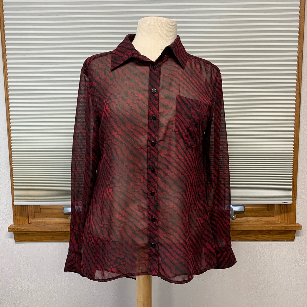 S // BKE red and black zebra animal print sheer blouse